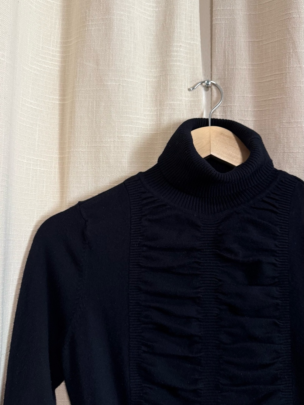 Turtleneck Ruffle-Front Sweater - Black